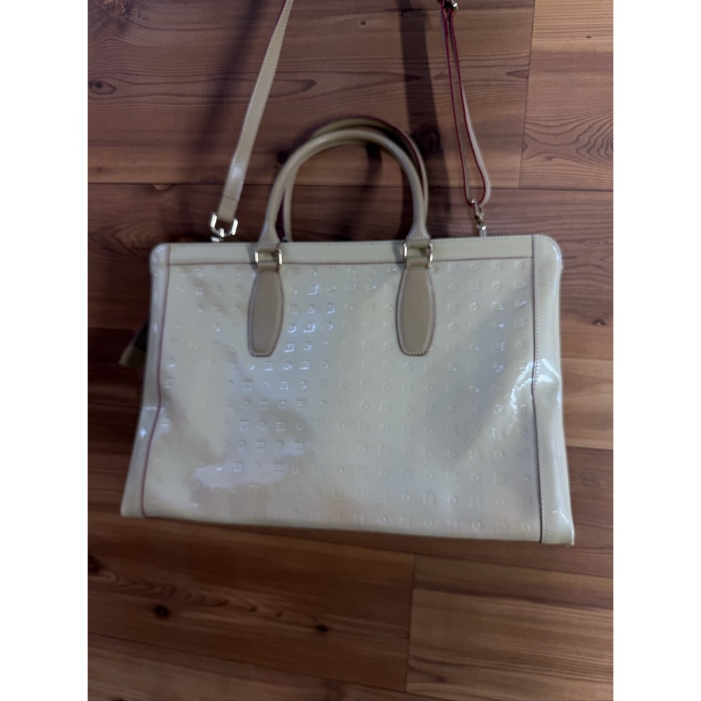 Arcadia Andrea Leather Satchel Handbag Cream Monogram Gold Hardware Medium